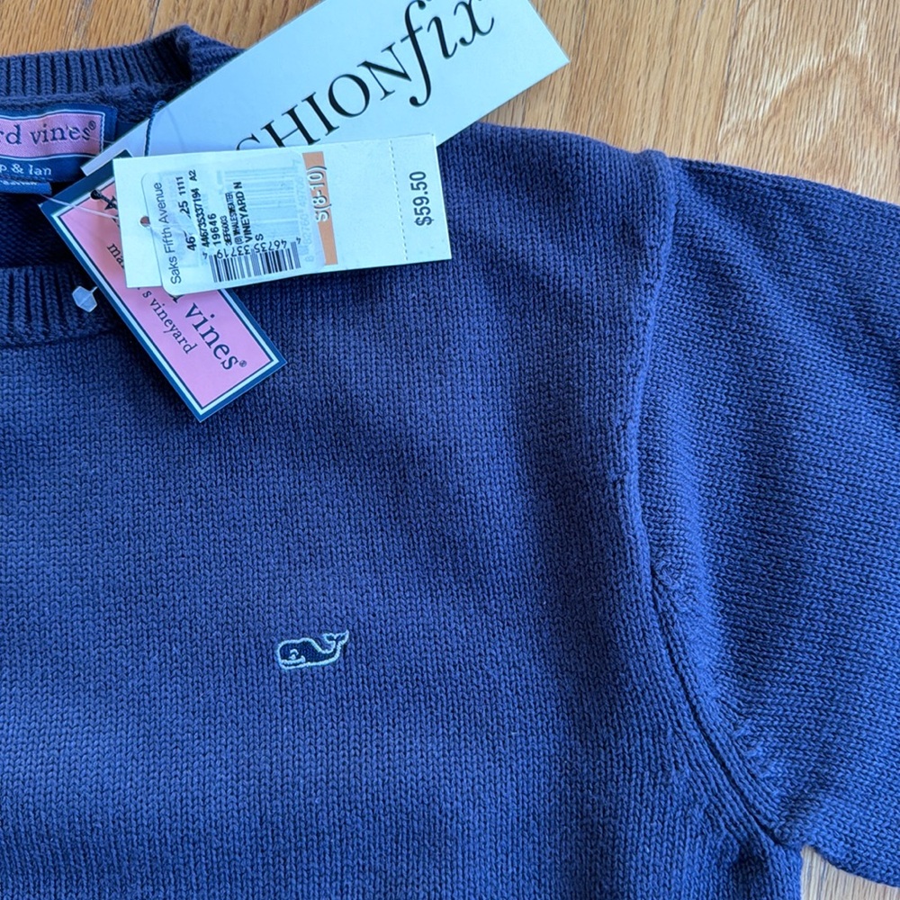 Vineyard Vines Boys S (8-10) Navy Cotton Crew Neck Sweater w Logo, NWT - Picture 3 of 6